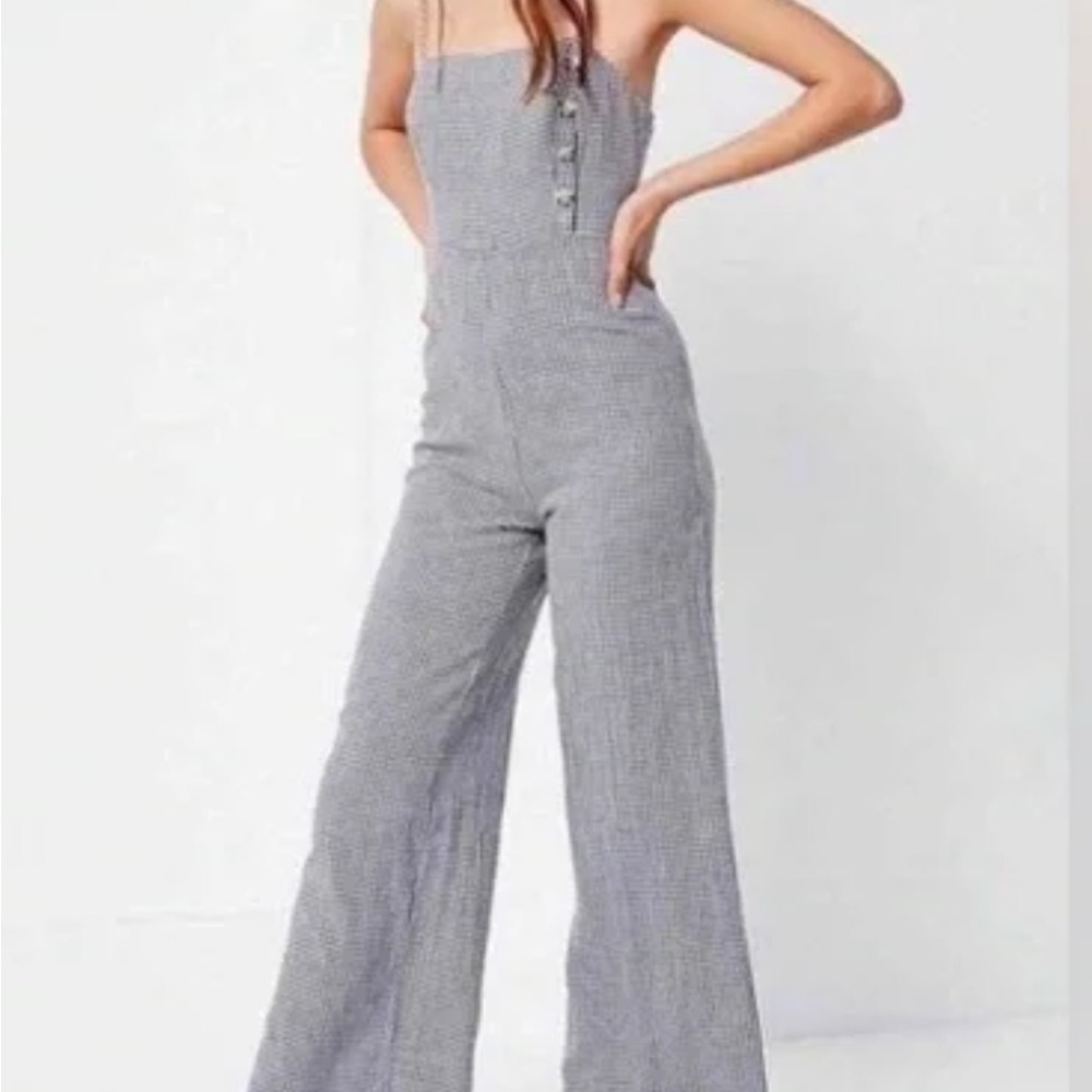 Urban Outfitters Gingham Blue and White Checkered Jumpsuit Sz 8